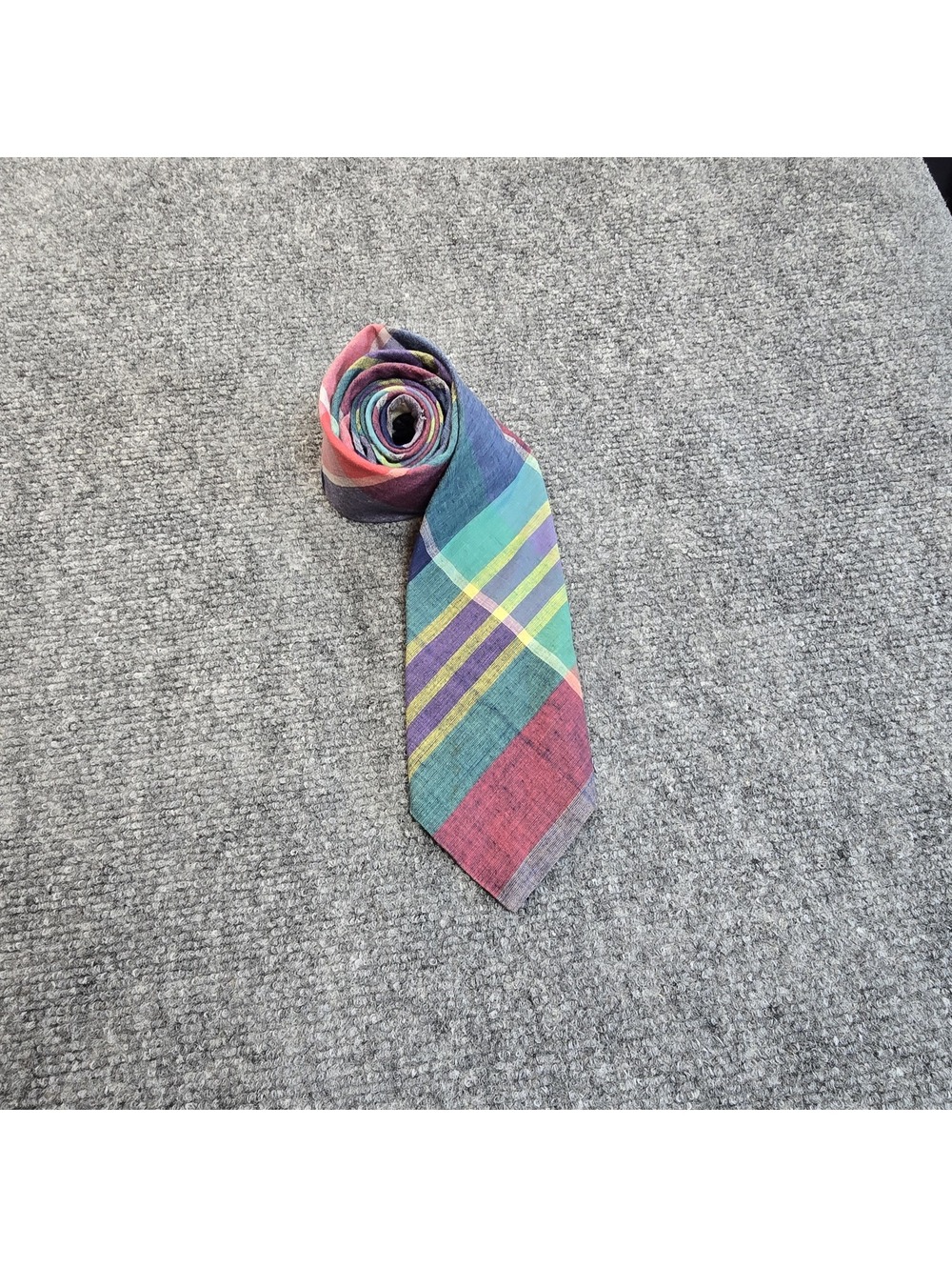 Marshall Field's Cotton Plaid Tie Teal Pink Purple Made in USA 59 Inch